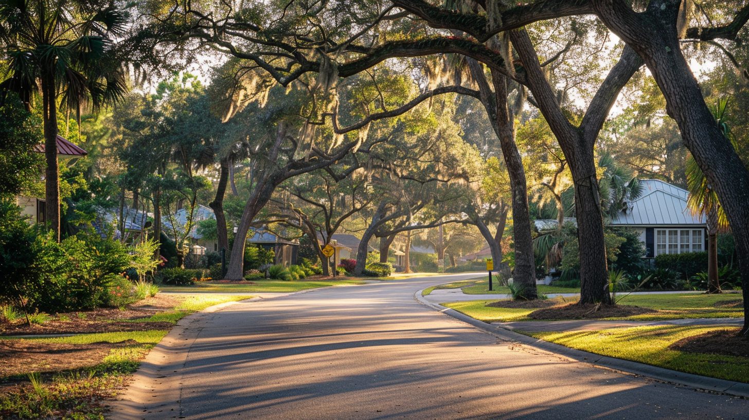 Established Northwest Florida neighborhood street representing a balanced real estate market