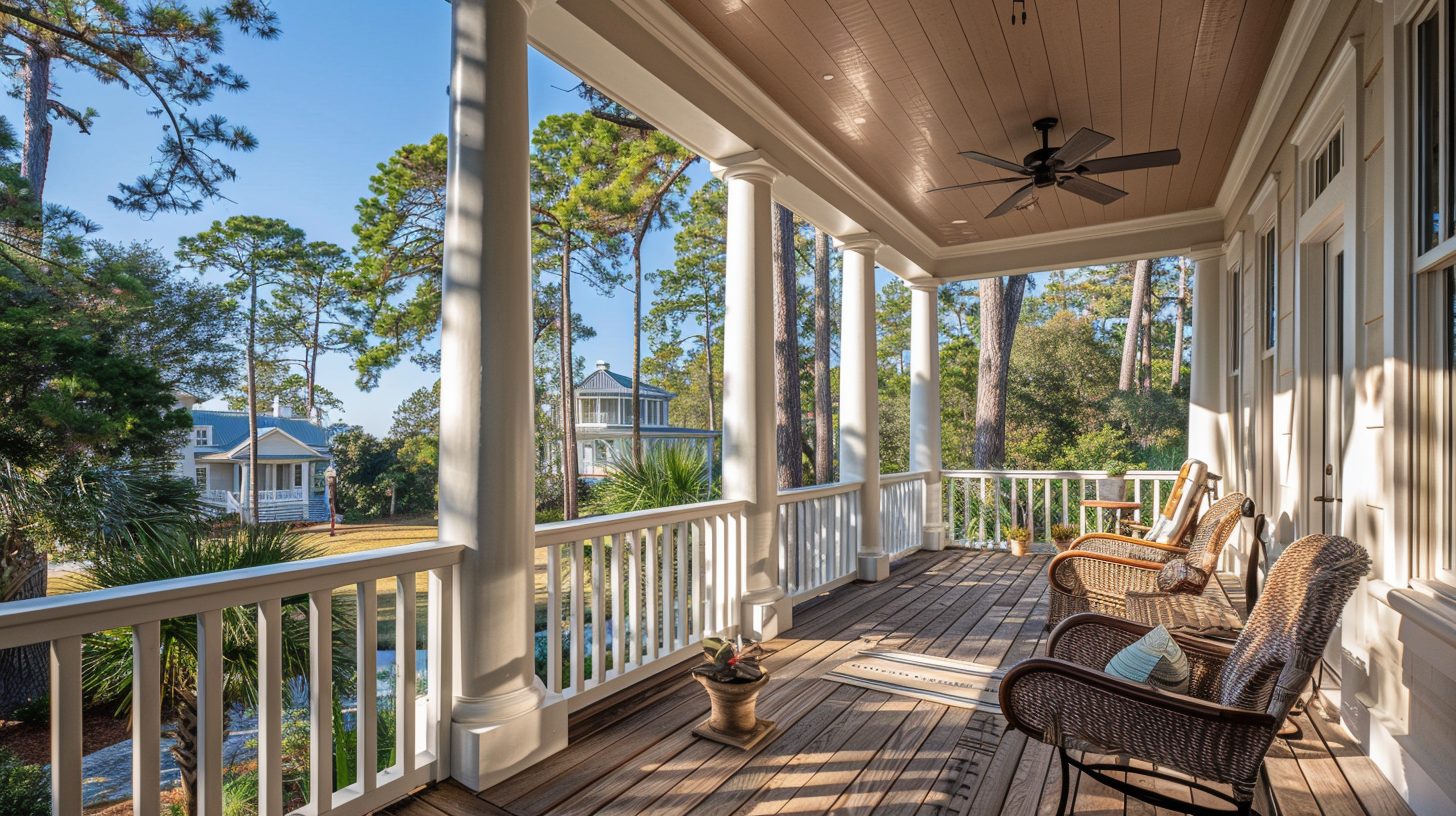 Shaded porch overlooking established Northwest Florida neighborhood and bay water representing long-term real estate perspective